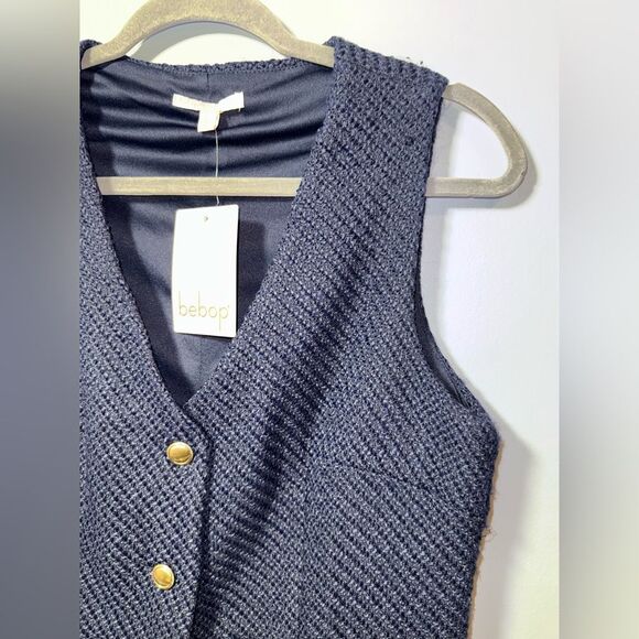 Bebop Navy Blue Sleeveless Tweed Buttoned Nautical Coastal Mini Dress Sz L NWT - Picture 3 of 7